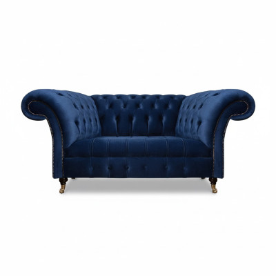Sofa Zweisitzer Couch Polstermöbel Chesterfield Textil Blau Design Neu