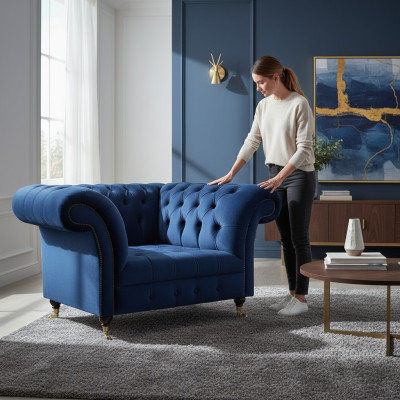 Luxus Blau Sessel Polstersitz Polstermöbel Wohnzimmer Neu Design Chesterfield