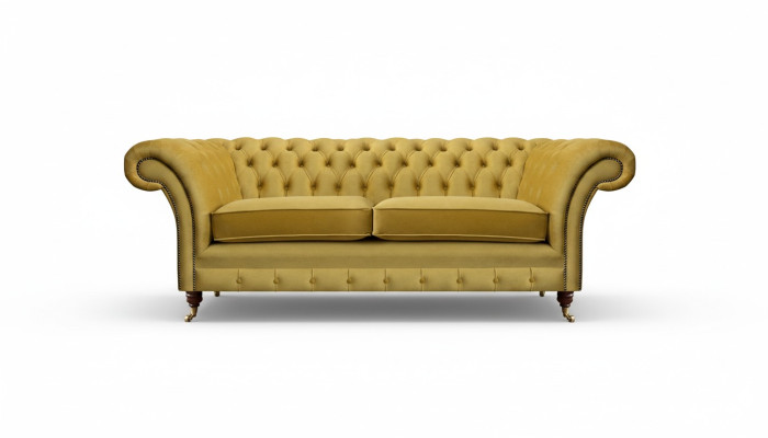 Sofa Couch Zweisitzer Luxus Einrichtung Gelb Chesterfield Wohnzimmer