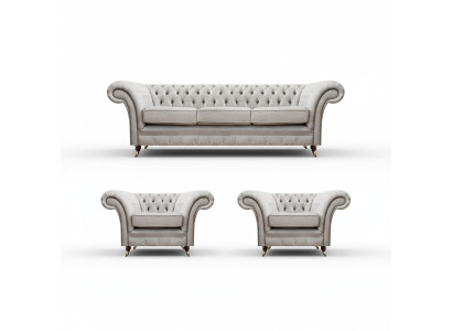 Luxus Einrichtung Neu Sofagarnitur Wohnzimmer Set 3tlg Grau Chesterfield