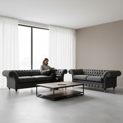 Chesterfield Polstermöbel Wohnzimmer Sofas Set 2tlg Einrichtung Komplett 3+2