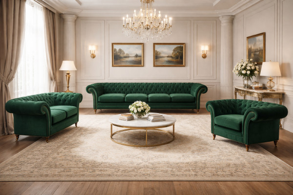 Polstermöbel Grün Sofas Chesterfield Sessel Wohnzimmer 4+2+1 Sofagarnitur