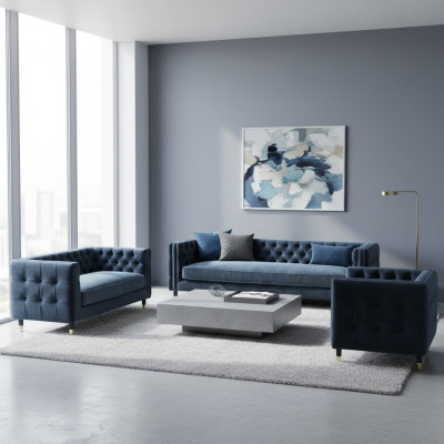 Chestefield Grau Wohnzimmer Komplett 4+2+1 Sofas Set 3tlg Polstermöbel