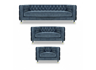Chestefield Grau Wohnzimmer Komplett 4+2+1 Sofas Set 3tlg Polstermöbel