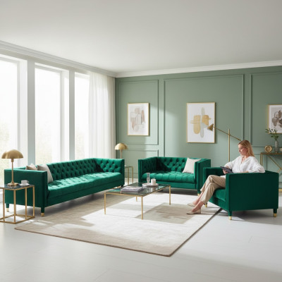 Chesterfield Garnitur Luxus Möbel Wohnzimmer Garnitur 3tlg Polster Stoff