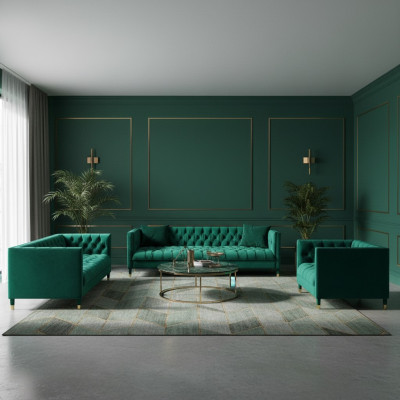 Chesterfield Garnitur Luxus Möbel Wohnzimmer Garnitur 3tlg Polster Stoff
