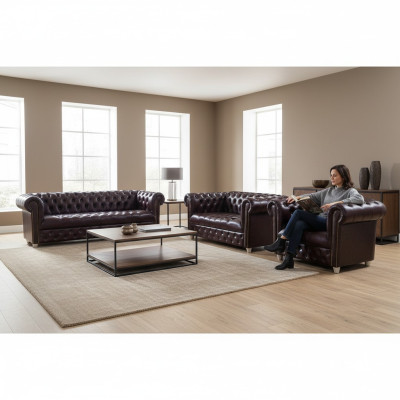 Neu Leder Komplett 3tlg Sofagarnitur Wohnzimmer Luxus Polstermöbel