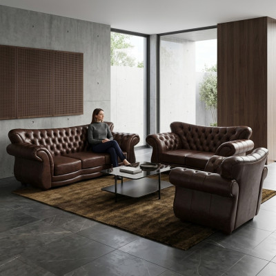 Einrichtung Luxus Polstermöbel Sofas Set Leder Sessel Wohnzimmer Couch