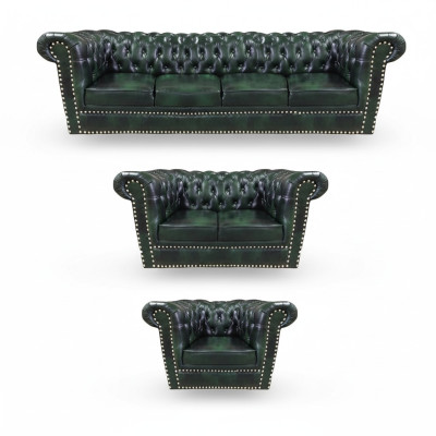 Luxus Ledersofa Komplett Sofagarnitur 3tlg Chesterfield Wohnzimmer Sessel 4+2+1