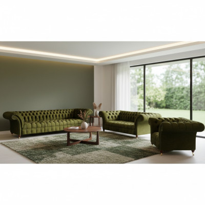 Chesterfield Grün Sofagarnitur Wohnzimmer Luxus Textil Sofas Set Neu