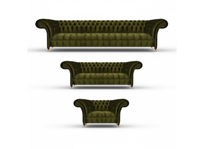 Chesterfield Grün Sofagarnitur Wohnzimmer Luxus Textil Sofas Set Neu