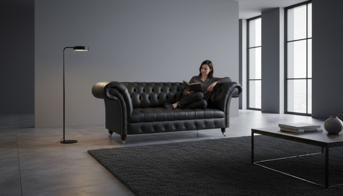 Leder Sofa Zweisitzer Couch Polstermöbel Polster Schwarz Möbel Chesterfield