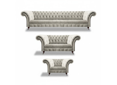 Luxus Design Sofa Set 3tlg Chesterfield Wohnzimmer Weiß Komplett Einrichtung