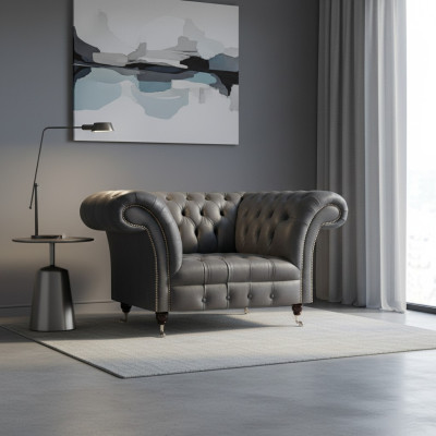 Chesterfield Moderner Grauer Sessel Designer Wohnzimmer Edler Lehnsessel