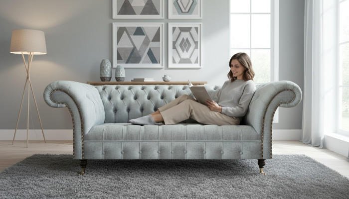 Hellgraue Chesterfield Polstermöbel Wohnzimmer 3-Sitzer Couch Edle Möbel