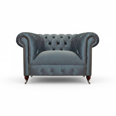 Chesterfield Grauer Stoffsessel Wohnzimmer Textil Einsitzer Edler Sessel