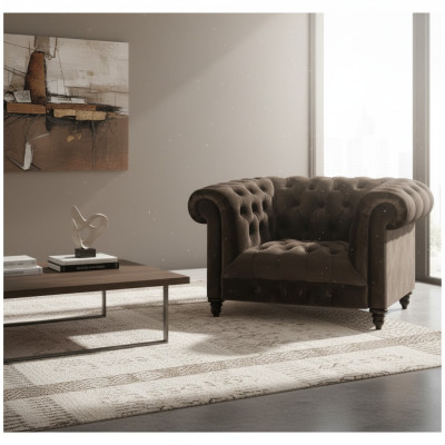 Brauner Chesterfield Polstersessel Moderner Textil Wohnzimmer Einsitzer