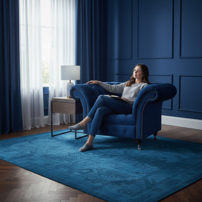 Blauer Chesterfield Einsitzer Wohnzimmer Sessel Polster Moderne Möbel