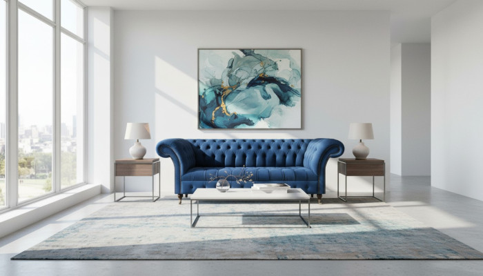 Dunkelblaue Chesterfield Wohnzimmer Couch Designer Dreisitzer Sitzmöbel