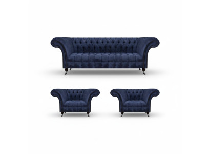 Stilvolle Blaue Chesterfield Möbel Luxuriöse Couchgarnitur Textil Set