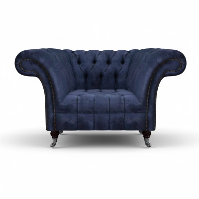 Dunkelblauer Chesterfield Einsitzer Wohnzimmer Textil Polstersessel Neu