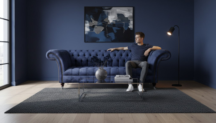Dunkelblaues Chesterfield Sofa Sitzmöbel Polstercouchen Textil Möbel