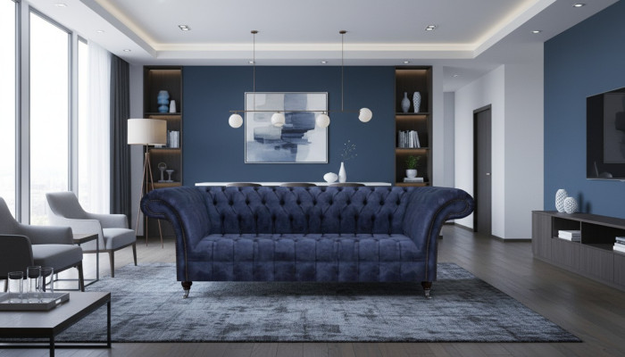 Dunkelblaues Chesterfield Sofa Sitzmöbel Polstercouchen Textil Möbel