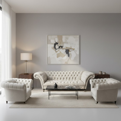 Luxuriöse Chesterfield Möbel Designer 2x Lehnsessel Moderner Dreisitzer