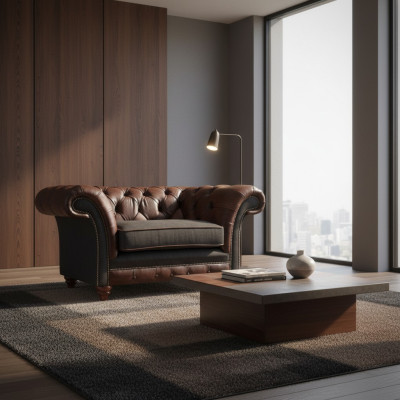 Chesterfield Braun-Grauer Sessel Wohnzimmer Einsitzer Moderne Edle Möbel