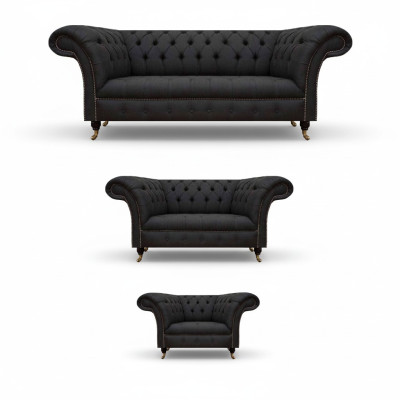 Chesterfield Schwarze Wohnzimmer Couchen Komplette Garnitur 3tlg Set
