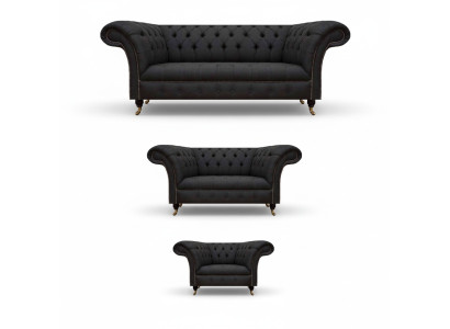 Chesterfield Schwarze Wohnzimmer Couchen Komplette Garnitur 3tlg Set