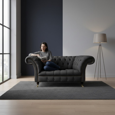 Luxus Chesterfield Sofas Designer Schwarzer Zweisitzer Wohnzimmer Möbel