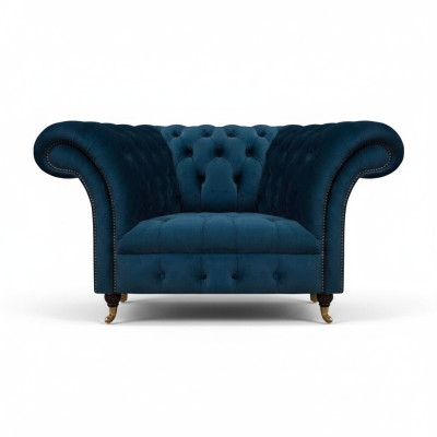 Dunkelblauer Chesterfield Einsitzer Wohnzimmer Polster Designer Sessel