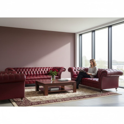 Dunkelrote Chesterfield Ledergarnitur Designer Ledersofas Sitzcouchen