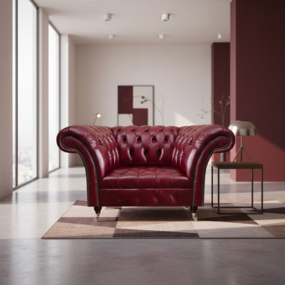 Chesterfield Roter Wohnzimmer Sessel Designer Leder Einsitzer 1-Sitzer