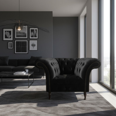 Chesterfield Schwarzer Lehnsessel Polstermöbel Wohnzimmer 1-Sitzer Neu