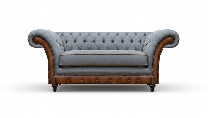 Luxuriöser Chesterfield Hellgrauer 2-Sitzer Polster Designer Sitzmöbel