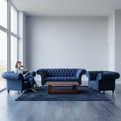 Luxuriöse Chesterfield Garnitur Moderner Dreisitzer 2x Polstersessel