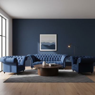 Luxuriöse Chesterfield Garnitur Moderner Dreisitzer 2x Polstersessel