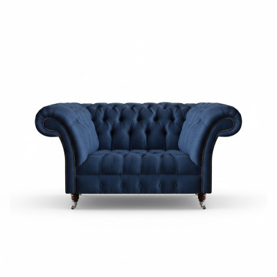 Eleganter Chesterfield Zweisitzer Blaues Textilsofa Wohnzimmer Couchen