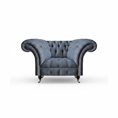 Moderner Chesterfield Einsitzer Grauer Wohnzimmer Textilsessel 1-Sitzer