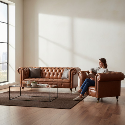 Braune Stilvolle Chesterfield Ledersofas Komplette Couchgarnitur 2tlg