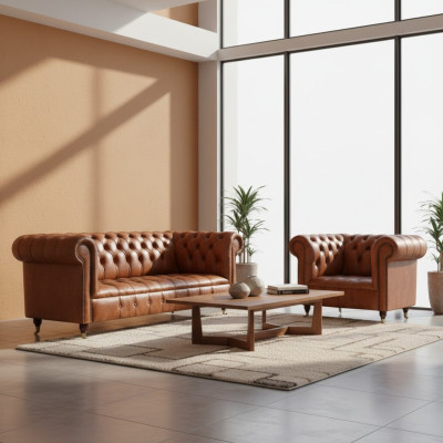 Braune Stilvolle Chesterfield Ledersofas Komplette Couchgarnitur 2tlg