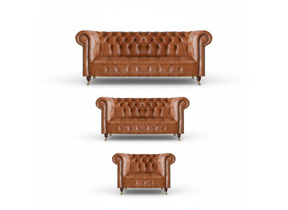Braune Chesterfield Ledersofas Designer Wohnzimmer Couchen Möbel 3tlg