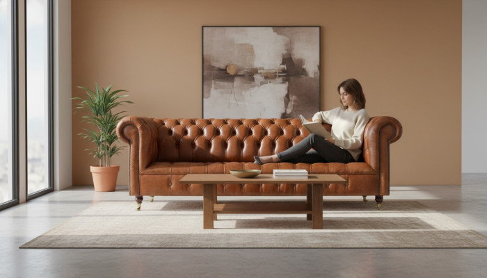 Wohnzimmer Viersitzer Chesterfield Designer Couchen Luxus Ledersofas
