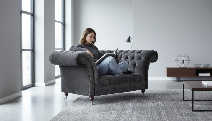 Chesterfield Samtsofa Designer Zweisitzer Textilcouchen Polstersofas