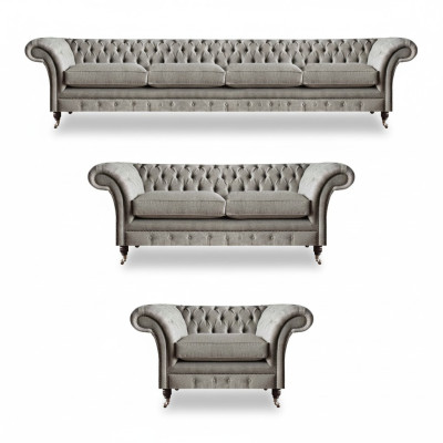 Chesterfield Hellgraue Stoffsofas Garnitur Wohnzimmer Polster Möbel