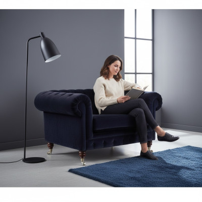 Dunkelblauer Chesterfield Sessel Wohnzimmer Designer Einsitzer Sitzmöbel