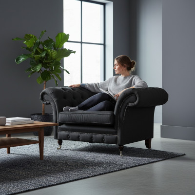 Luxuriöser Schwarzer Chesterfield Einsitzer Wohnzimmer Polster Sessel