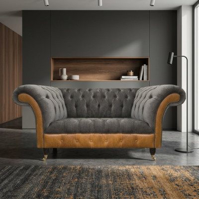Grauer Exklusiver Chesterfield Zweisitzer Komfortable Textil Edle Sofas